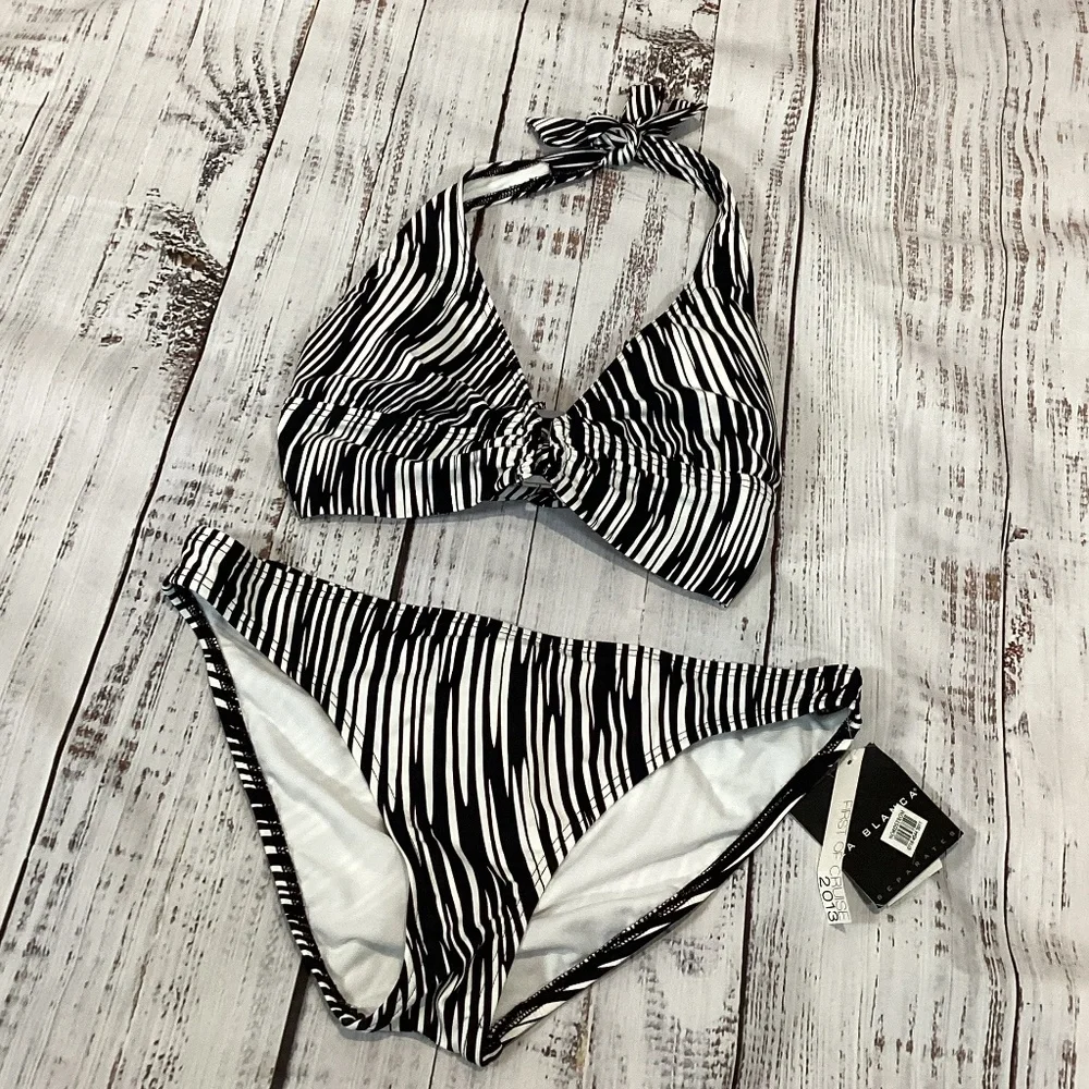 363. LaBlanca Black & White Halter Bikini Set NWT Size 10/12